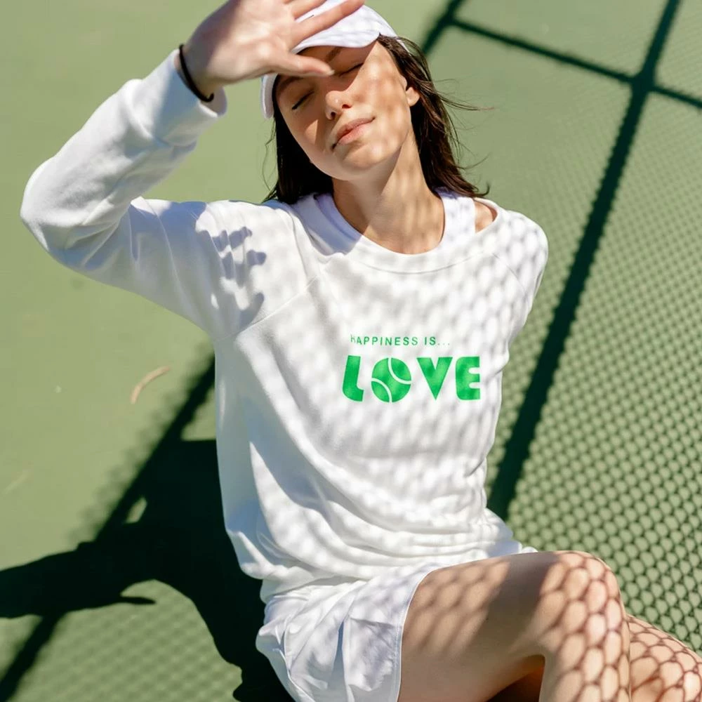 Happiness Is... Women's Tennis Love Sweatshirt - White/Green 4 Happiness Is... Women's Tennis Love Sweatshirt - White/Green - Image 4