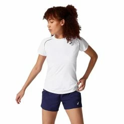 Asics Women's Short Sleeve Piping Tee - Brilliant White 9 Asics Women's Short Sleeve Piping Tee - Brilliant White -Babolat shop 5 70395