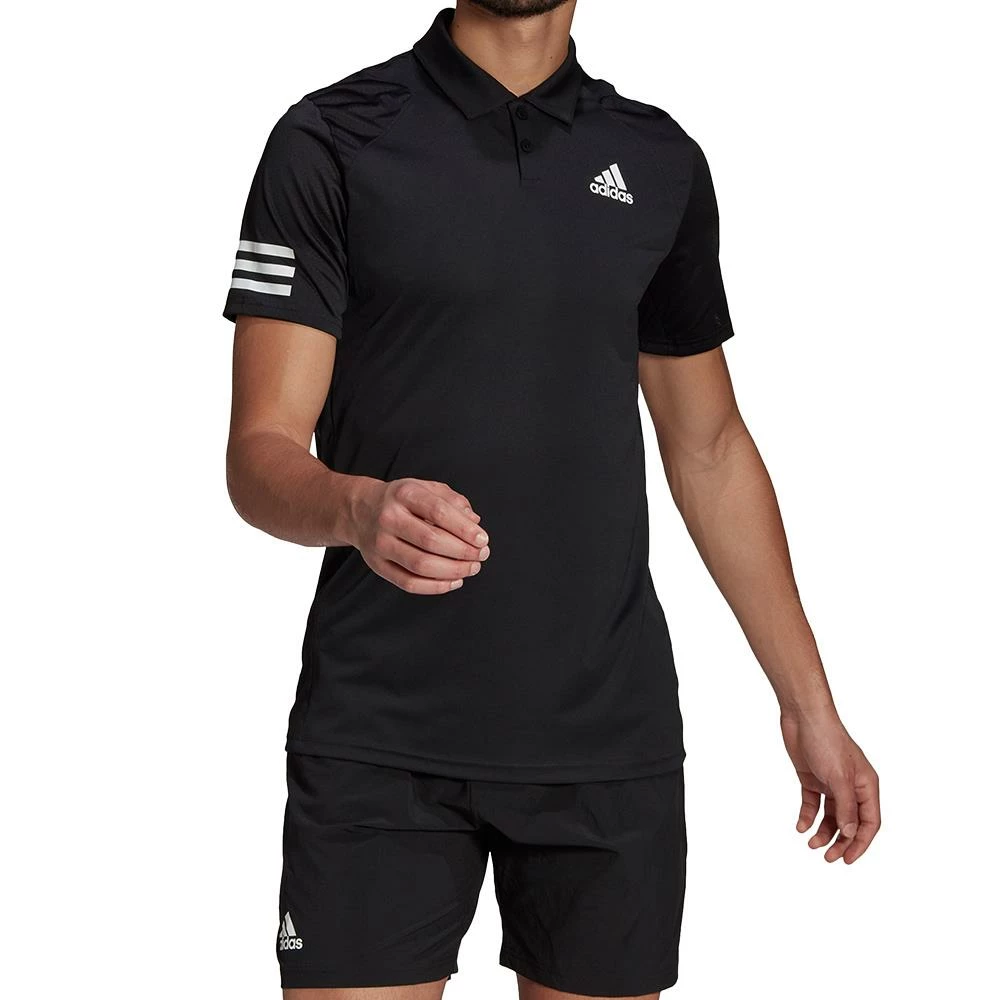 Adidas Men's Club 3 Stripe Polo - Black 2 Adidas Men's Club 3 Stripe Polo - Black - Image 2