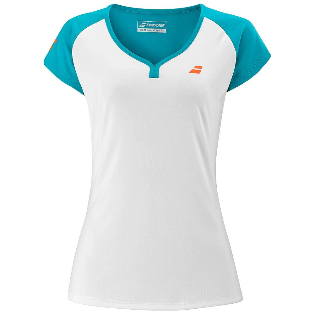 Babolat Women's Play Cap Sleeve Top - White/Blue 2 Babolat Women's Play Cap Sleeve Top - White/Blue - Image 2