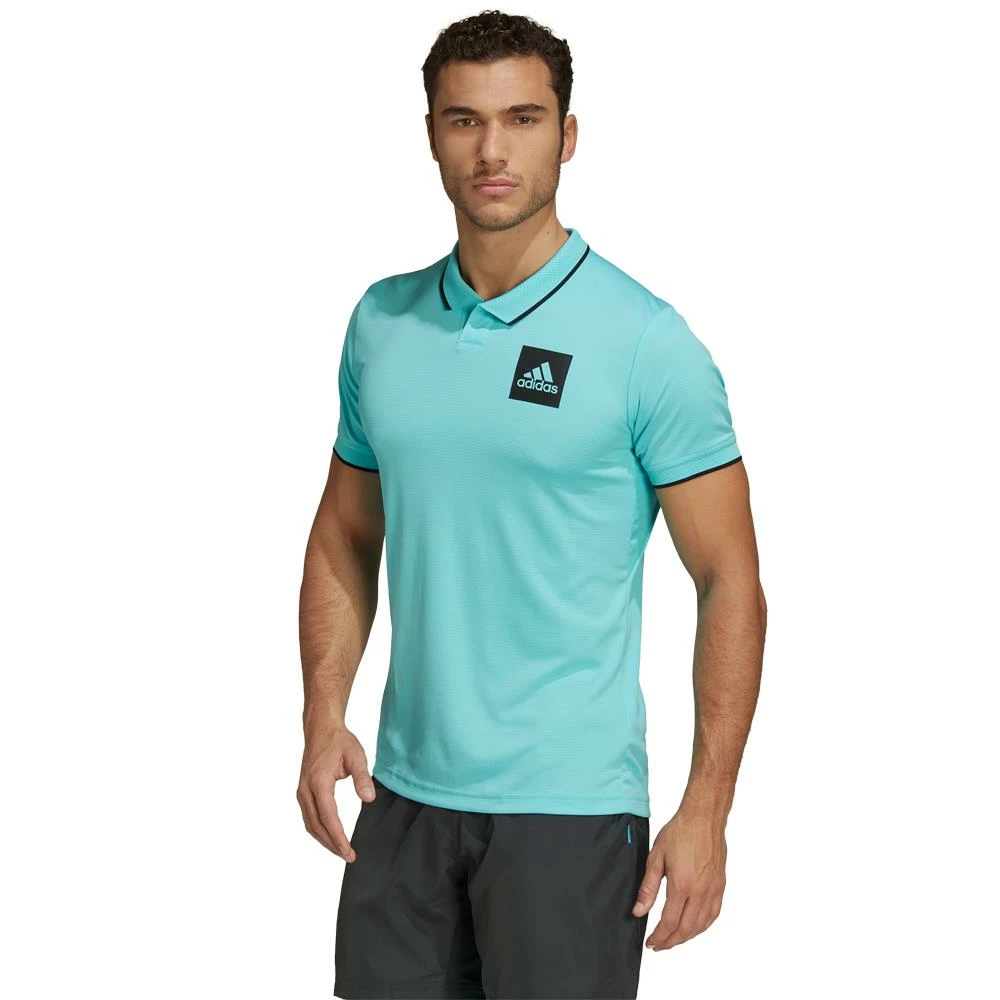 Adidas Men's Paris Freelift Polo - Pulse Aqua/Black 2 Adidas Men's Paris Freelift Polo - Pulse Aqua/Black - Image 2