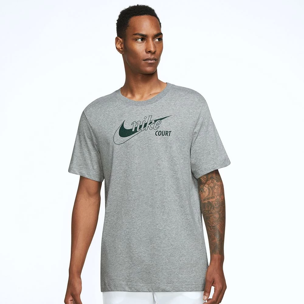 Nike Men's Swoosh Tennis Tee - Grey Heather/Pro Green 2 Nike Men's Swoosh Tennis Tee - Grey Heather/Pro Green - Image 2
