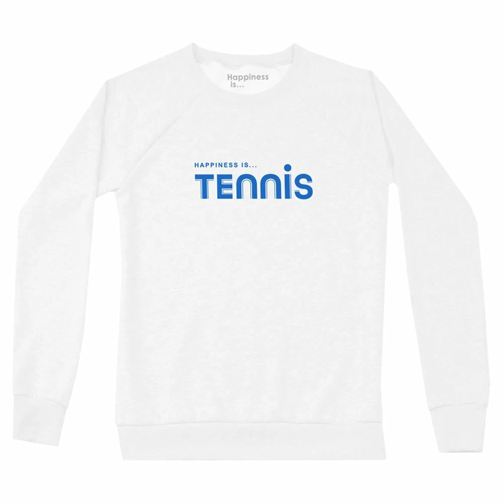 Happiness Is... Women's Tennis Sweatshirt - White/Blue 1 Happiness Is... Women's Tennis Sweatshirt - White/Blue